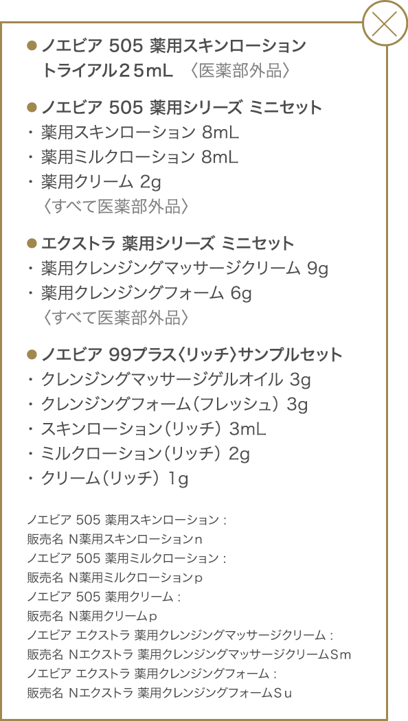 日本初の ノエビア505 薬用エンリッチローション・薬用ミルク