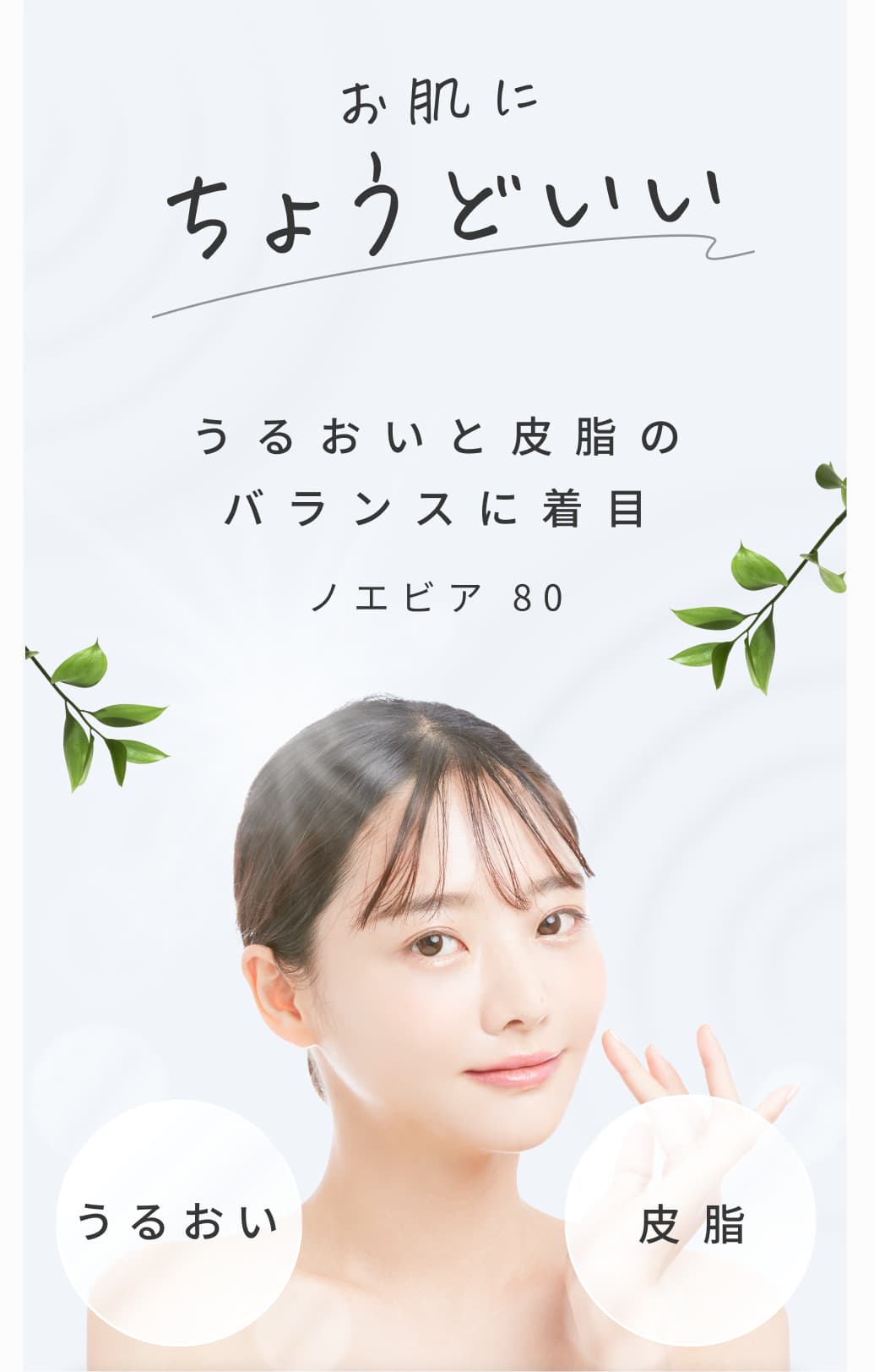 お肌にちょうどいい。うるおいと皮脂のバランスに着目。ノエビア 80。